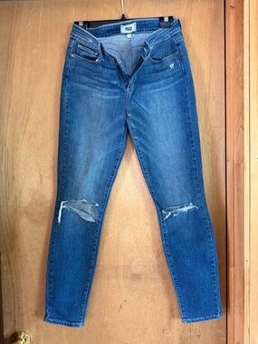 PAIGE Blue Distressed Skinny Jeans